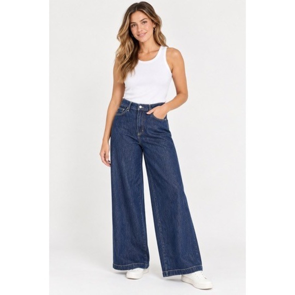 Anthro Italy Women Dark Wash Wide Leg Jeans High Rise Cotton Lyocell P3J9CQZC51